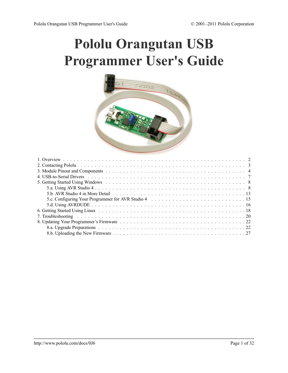 Pololu Orangutan USB User Manual | 32 pages