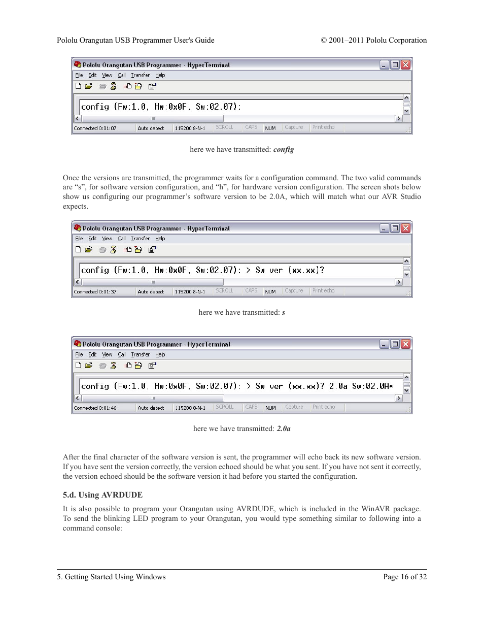 D. using avrdude | Pololu Orangutan USB User Manual | Page 16 / 32