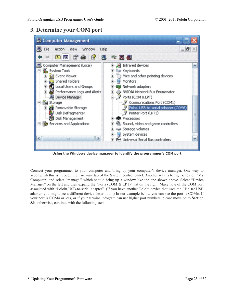 Determine your com port | Pololu Orangutan USB User Manual | Page 25 / 32