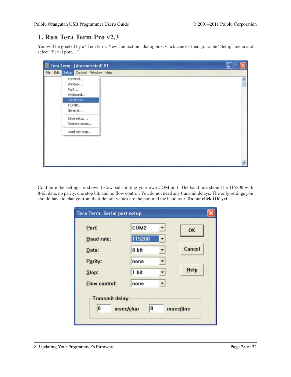 Run tera term pro v2.3 | Pololu Orangutan USB User Manual | Page 28 / 32