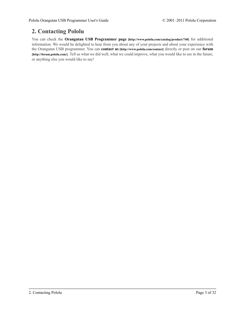 Contacting pololu | Pololu Orangutan USB User Manual | Page 3 / 32
