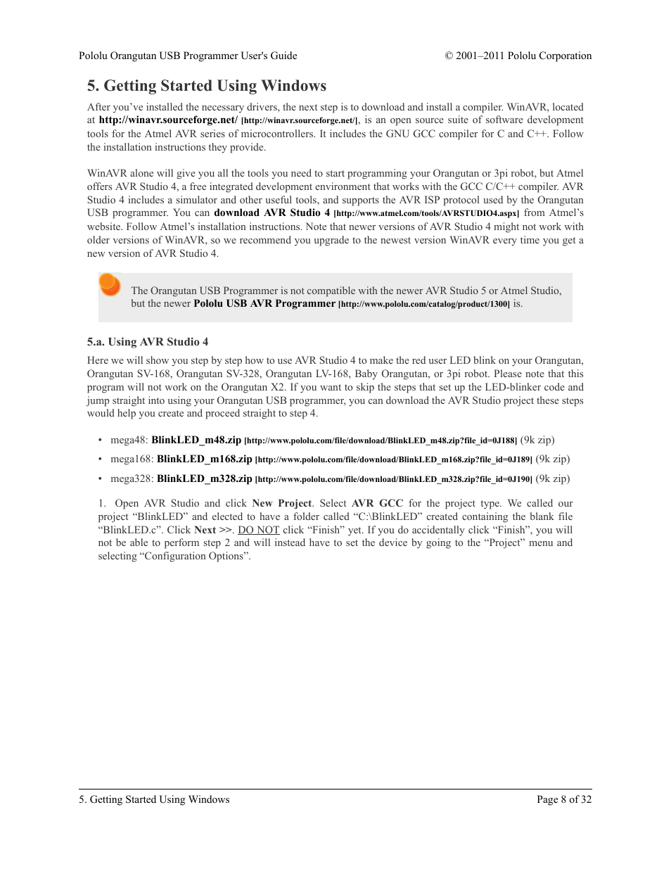 Getting started using windows, A. using avr studio 4 | Pololu Orangutan USB User Manual | Page 8 / 32