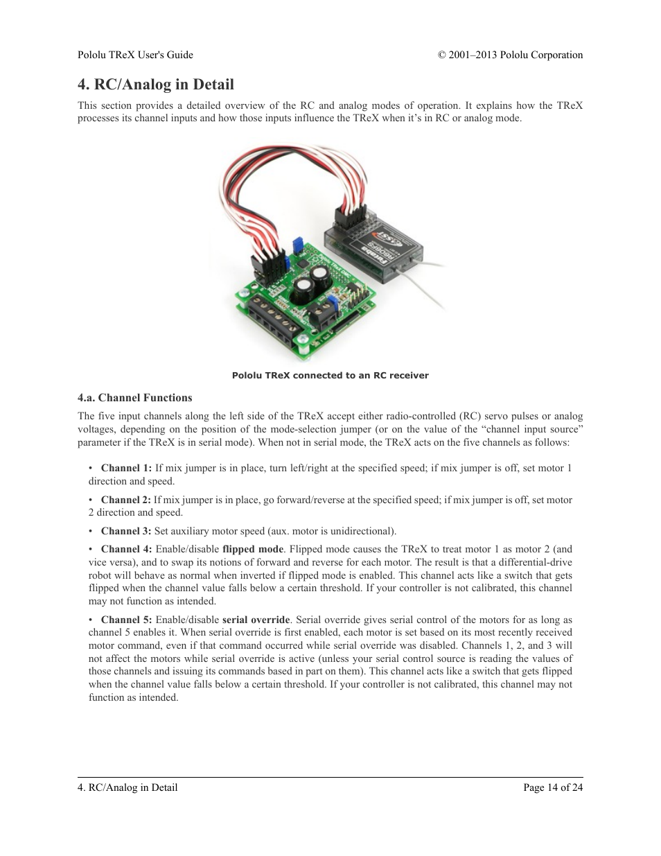 Rc/analog in detail, A. channel functions | Pololu TReX User Manual | Page 14 / 24