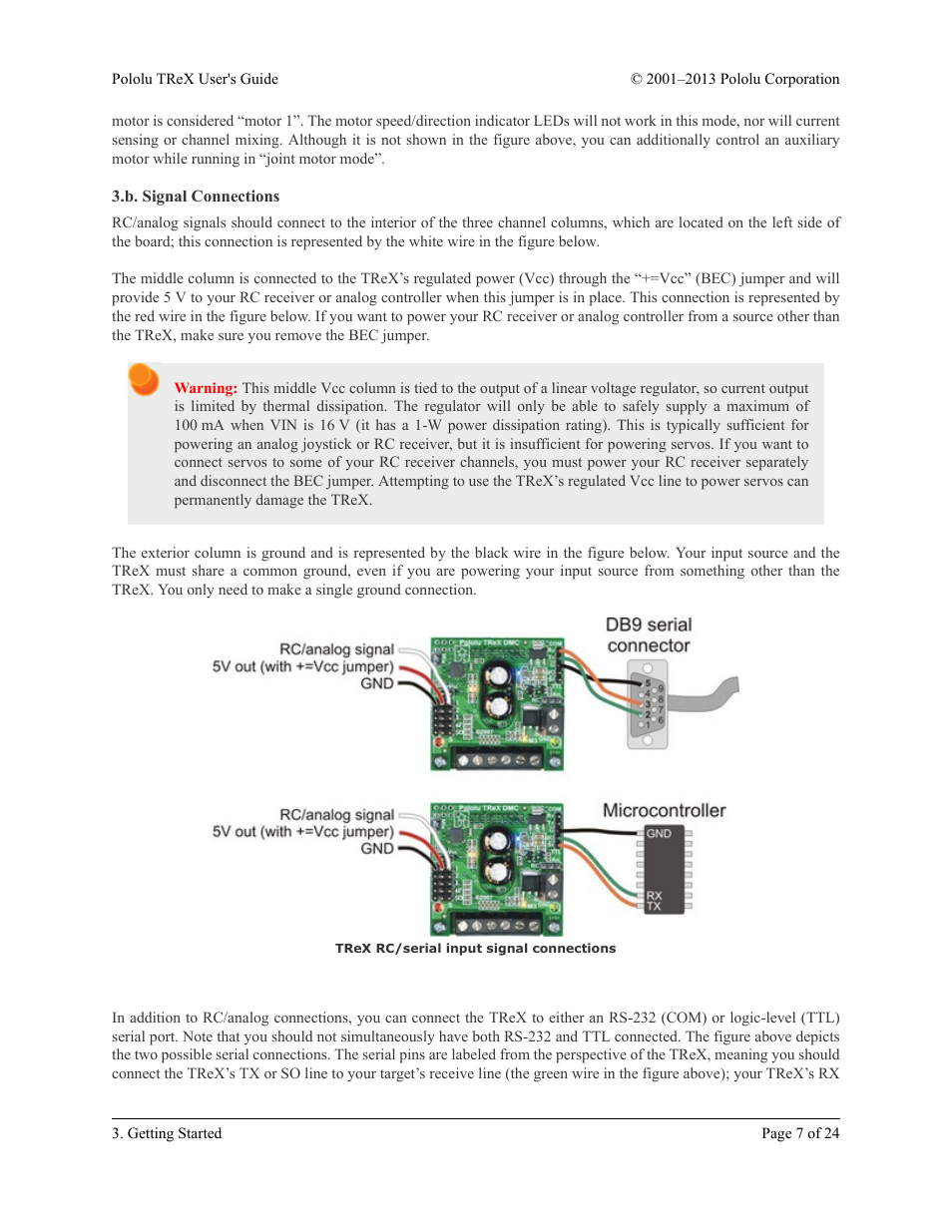 B. signal connections, Section 3.b | Pololu TReX User Manual | Page 7 / 24