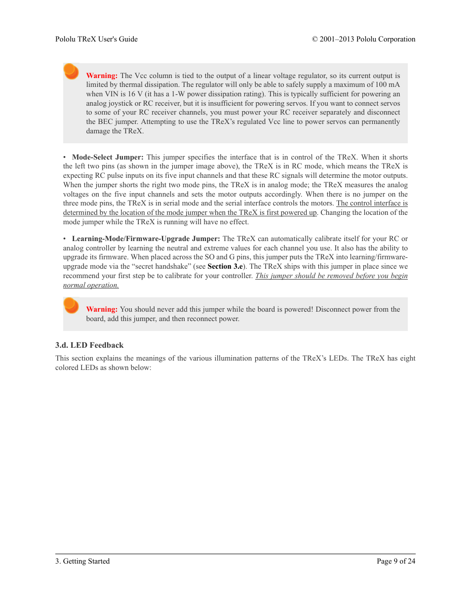 D. led feedback, Section 3.d | Pololu TReX User Manual | Page 9 / 24