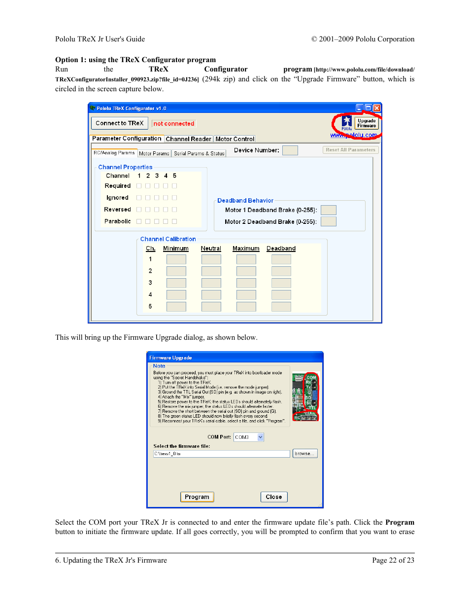 Option 1: using the trex configurator program | Pololu TReX Jr User Manual | Page 22 / 23