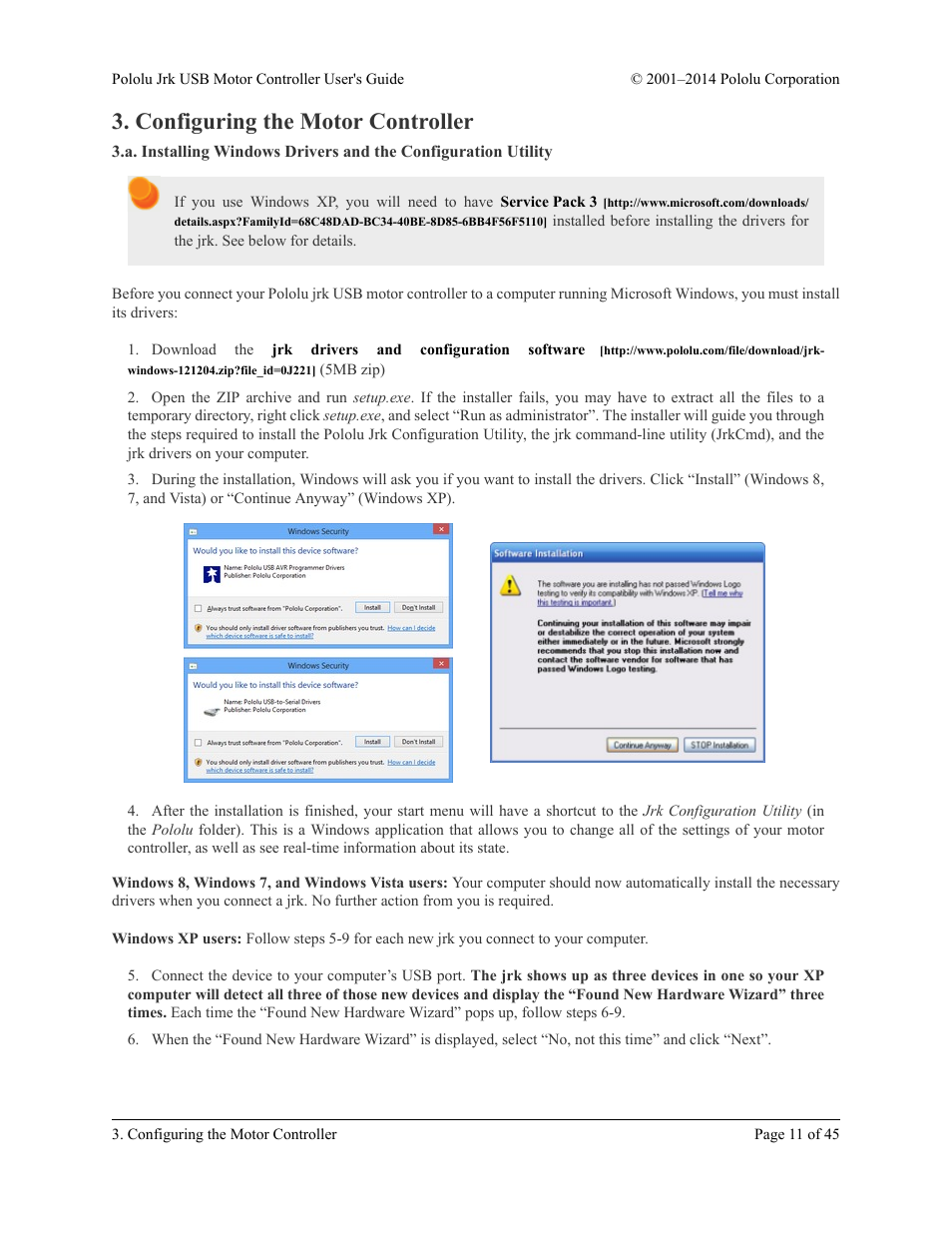 Configuring the motor controller, Section 3 | Pololu Jrk USB User Manual | Page 11 / 45