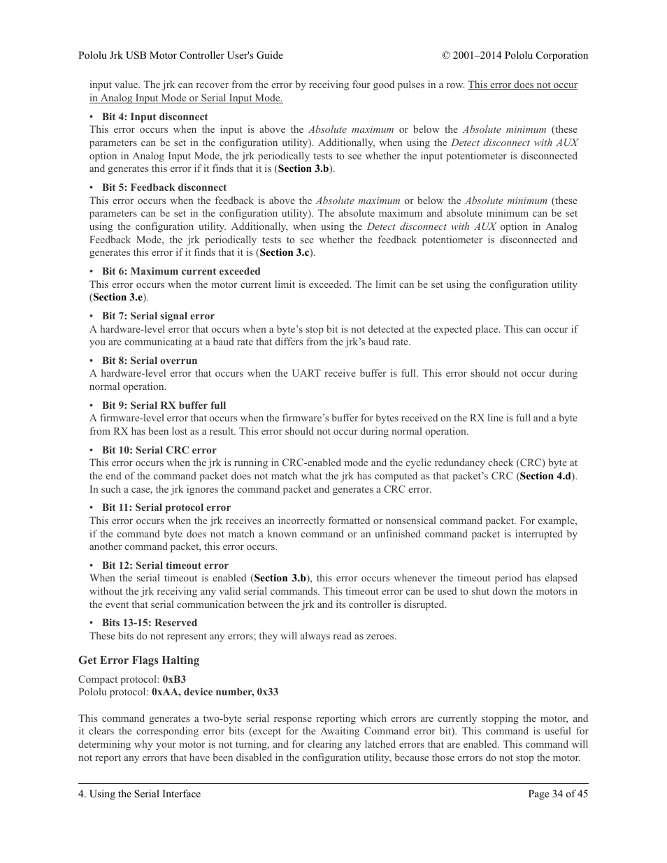 Get error flags halting | Pololu Jrk USB User Manual | Page 34 / 45