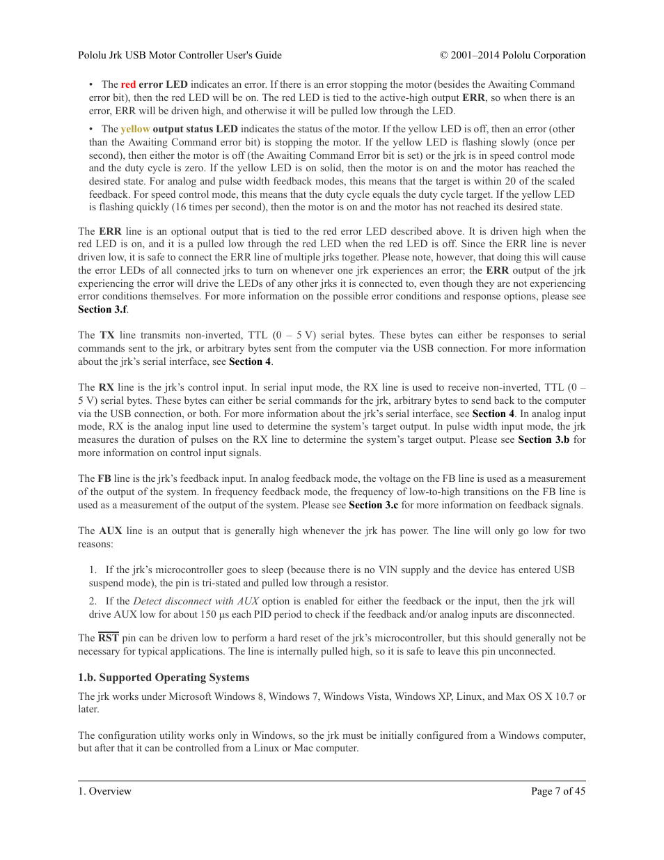 B. supported operating systems | Pololu Jrk USB User Manual | Page 7 / 45