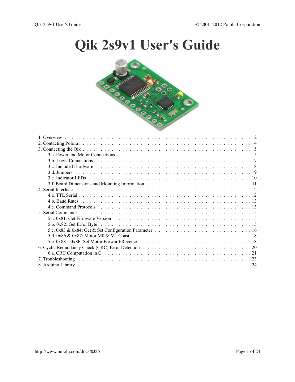 Pololu Qik 2s9v1 User Manual | 24 pages