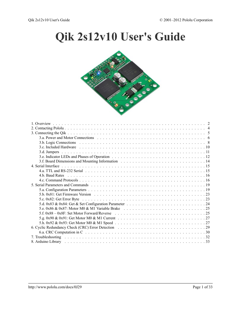 Pololu Qik 2s12v10 User Manual | 33 pages