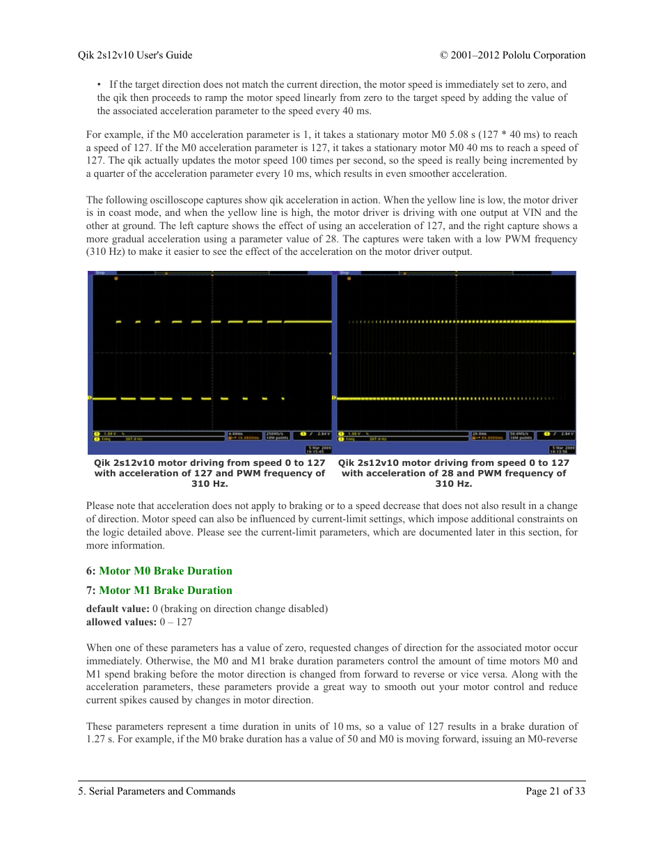 Motor m0 brake duration, Motor m1 brake duration | Pololu Qik 2s12v10 User Manual | Page 21 / 33