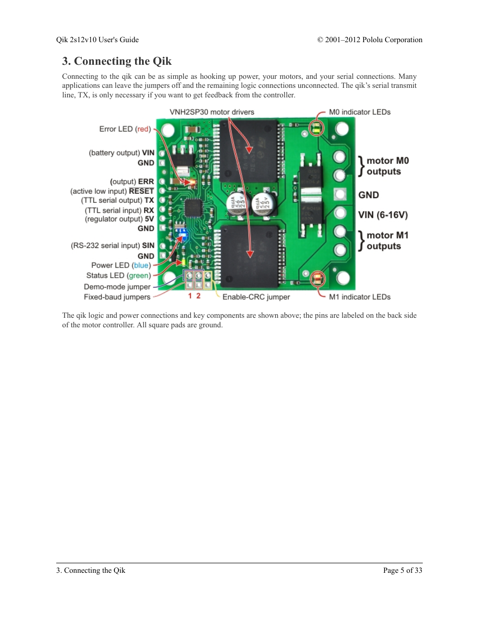 Connecting the qik | Pololu Qik 2s12v10 User Manual | Page 5 / 33