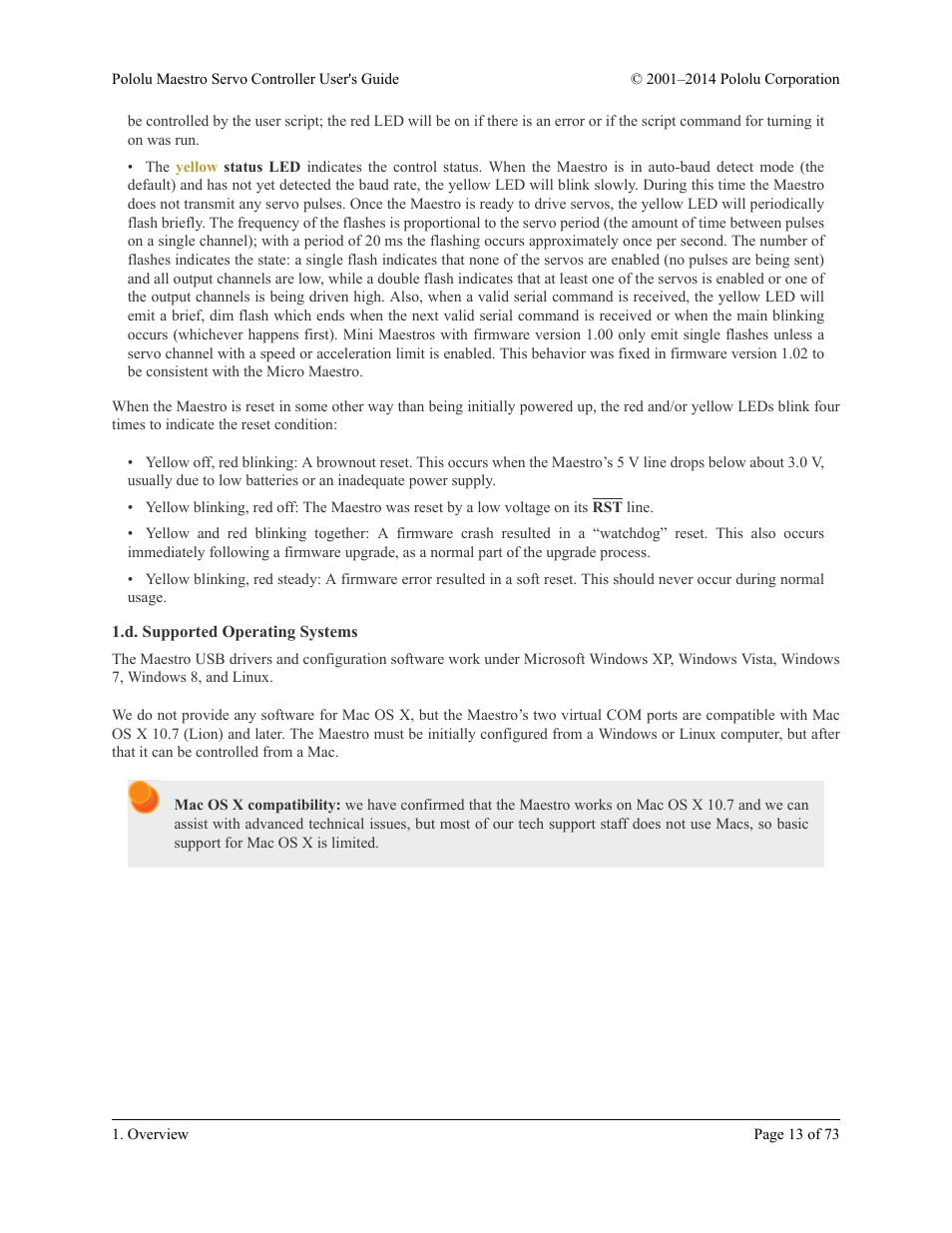 D. supported operating systems | Pololu Maestro User Manual | Page 13 / 73