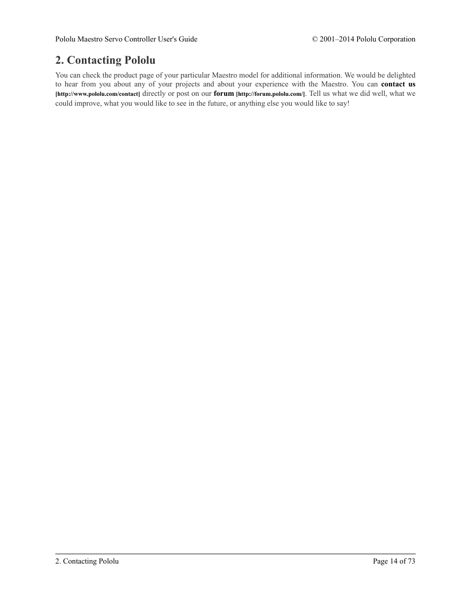 Contacting pololu | Pololu Maestro User Manual | Page 14 / 73