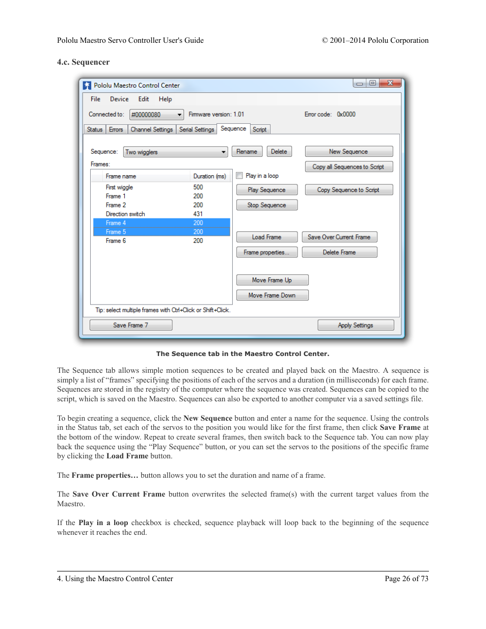 C. sequencer | Pololu Maestro User Manual | Page 26 / 73