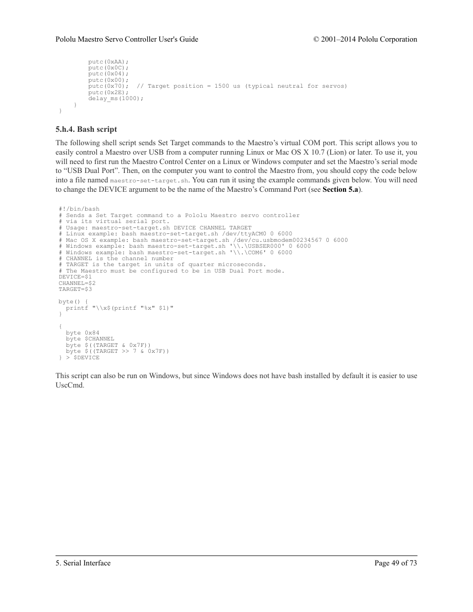 H.4. bash script | Pololu Maestro User Manual | Page 49 / 73