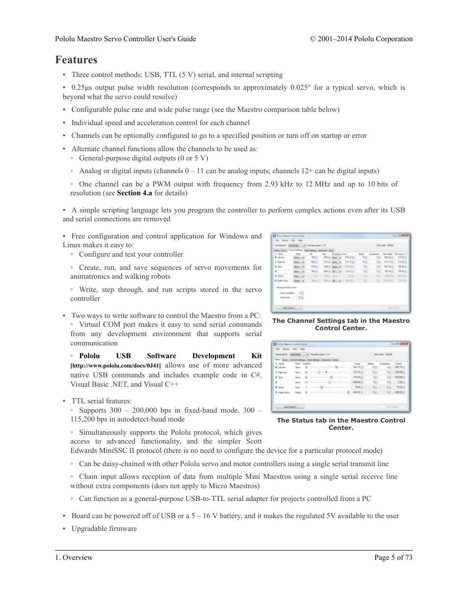 Features | Pololu Maestro User Manual | Page 5 / 73