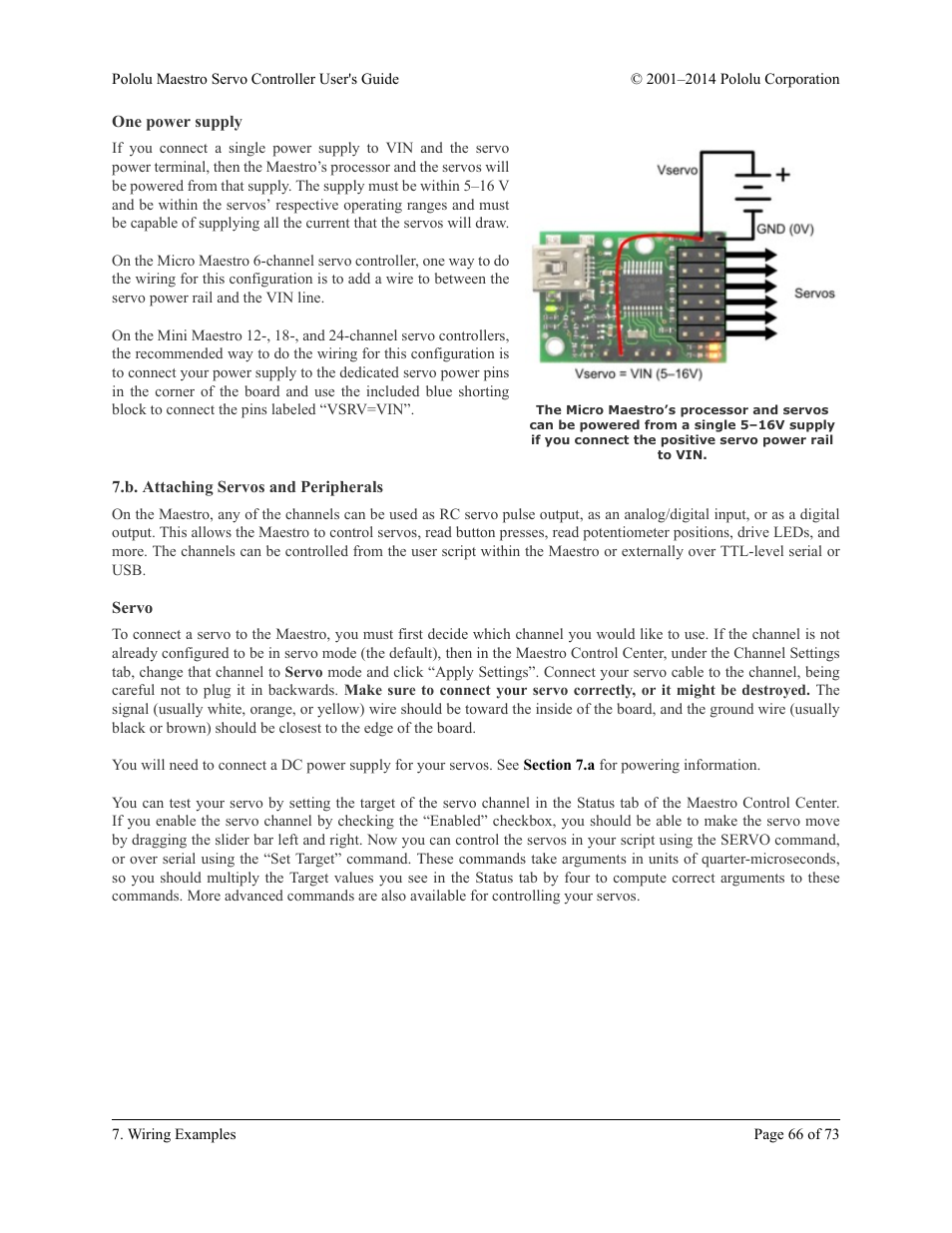 One power supply, B. attaching servos and peripherals, Servo | Pololu Maestro User Manual | Page 66 / 73