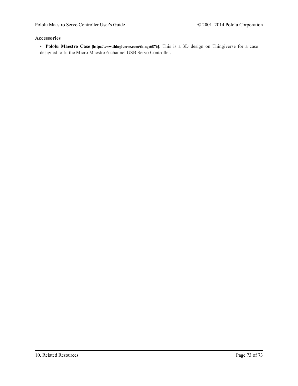Accessories | Pololu Maestro User Manual | Page 73 / 73