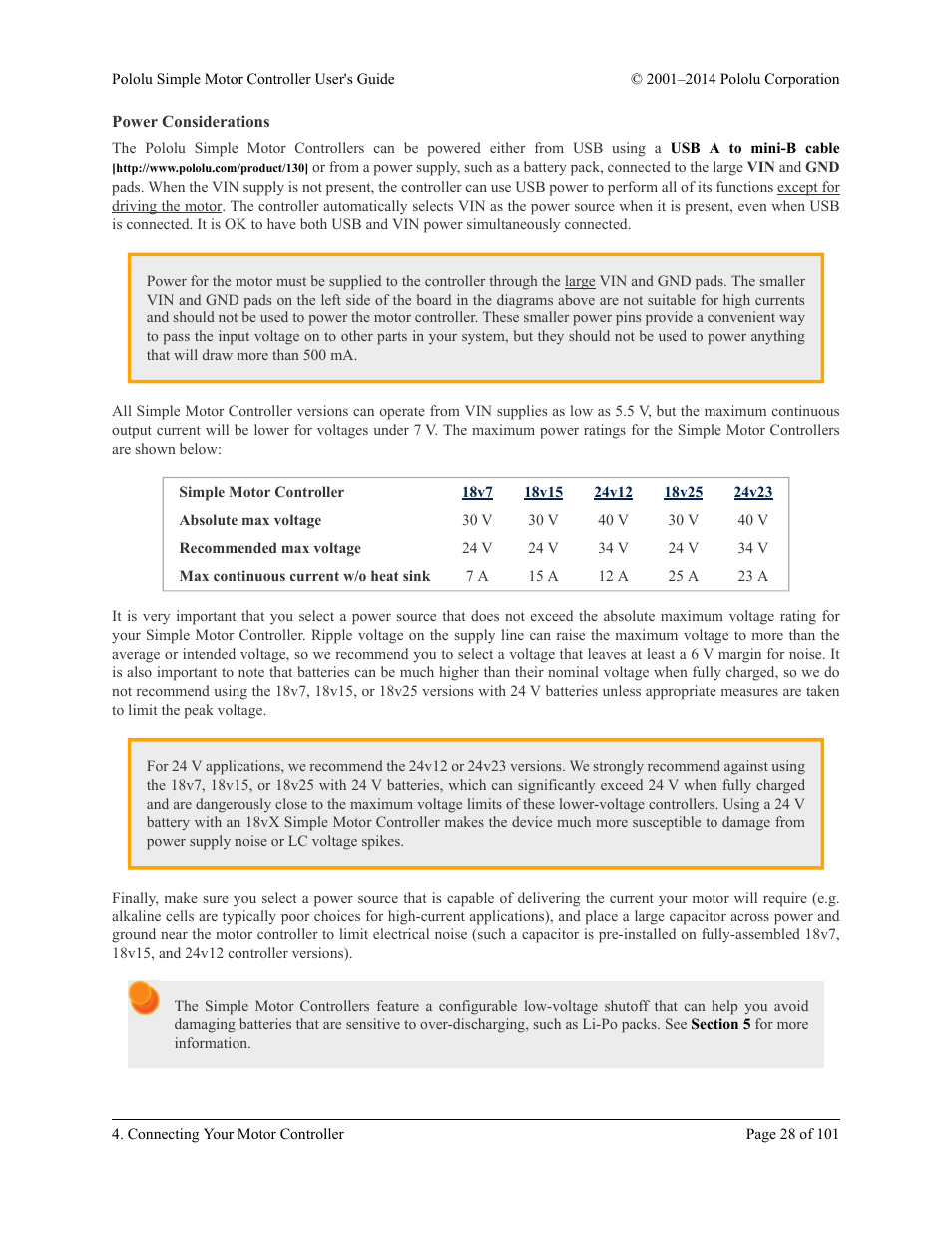 Power considerations | Pololu Simple User Manual | Page 28 / 101
