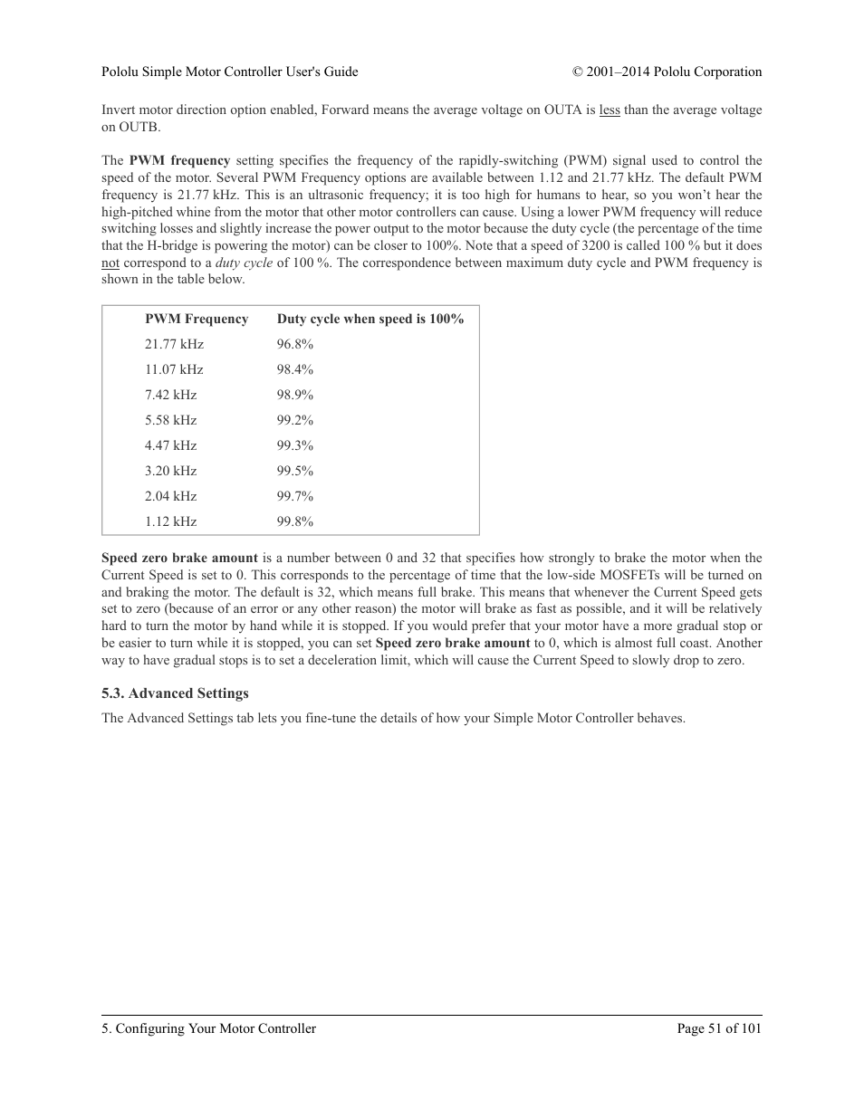 Advanced settings | Pololu Simple User Manual | Page 51 / 101