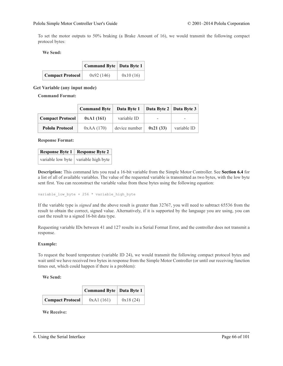 Get variable (any input mode) | Pololu Simple User Manual | Page 66 / 101