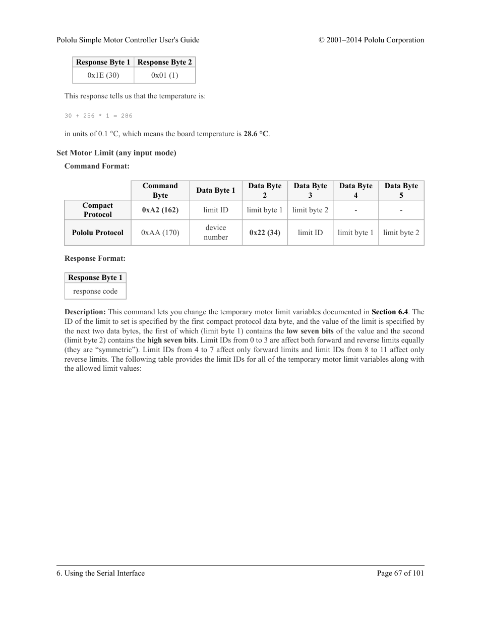 Set motor limit (any input mode) | Pololu Simple User Manual | Page 67 / 101