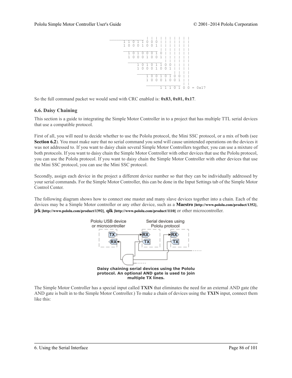 Daisy chaining | Pololu Simple User Manual | Page 86 / 101