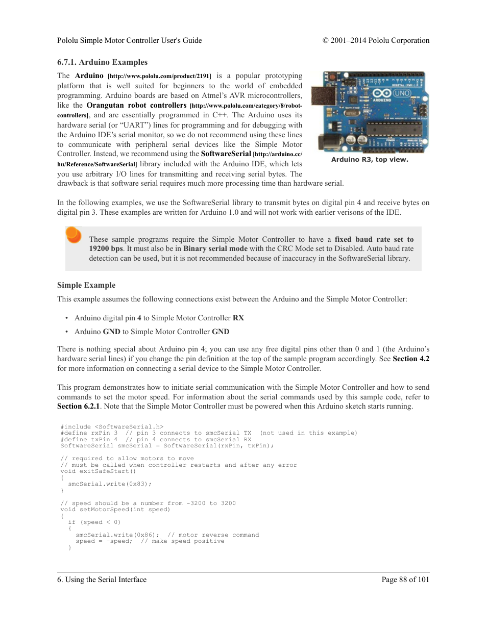 Arduino examples, Simple example | Pololu Simple User Manual | Page 88 / 101