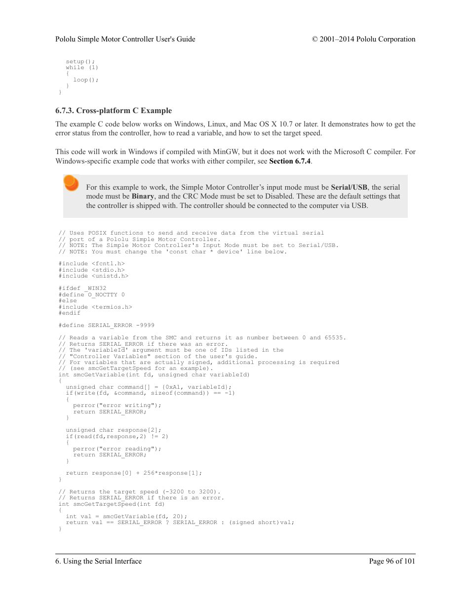 Cross-platform c example | Pololu Simple User Manual | Page 96 / 101