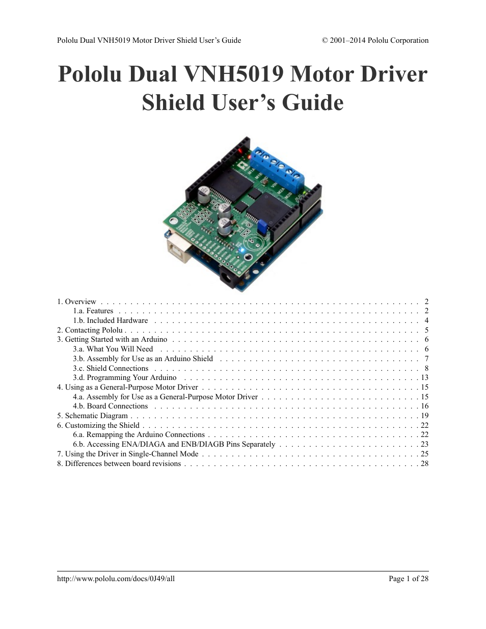 Pololu Dual VNH5019 User Manual | 28 pages
