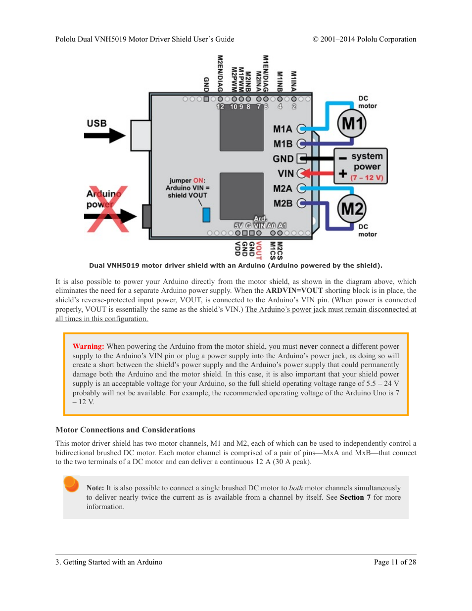 Motor connections and considerations | Pololu Dual VNH5019 User Manual | Page 11 / 28