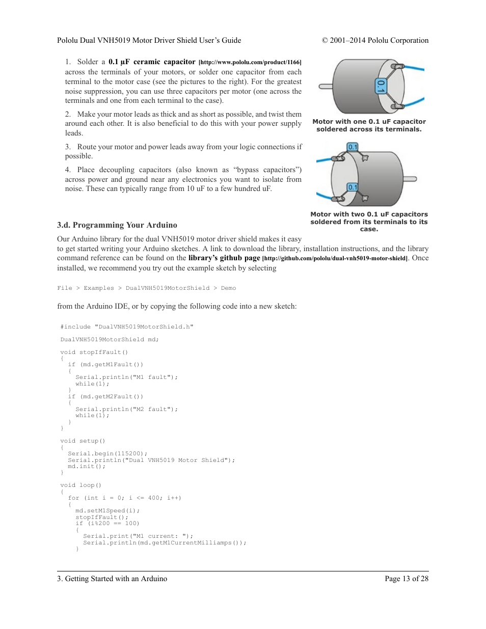 D. programming your arduino | Pololu Dual VNH5019 User Manual | Page 13 / 28