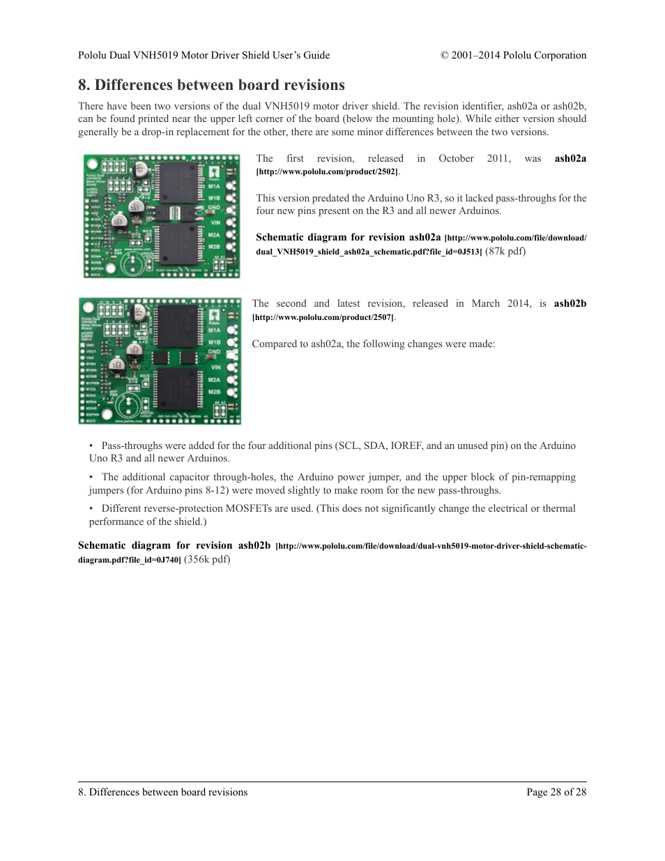 Differences between board revisions | Pololu Dual VNH5019 User Manual | Page 28 / 28