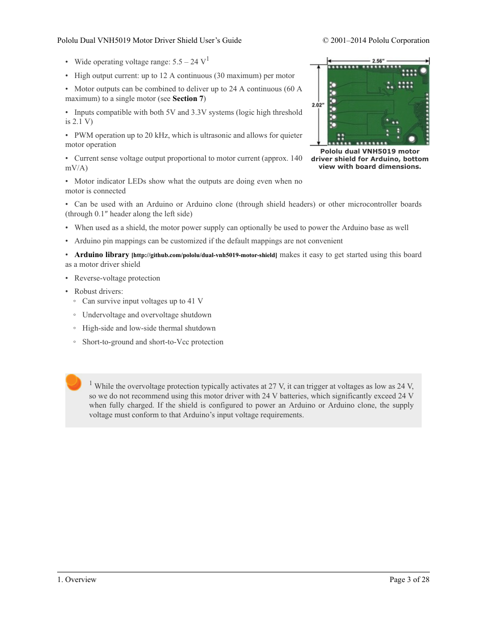 Pololu Dual VNH5019 User Manual | Page 3 / 28
