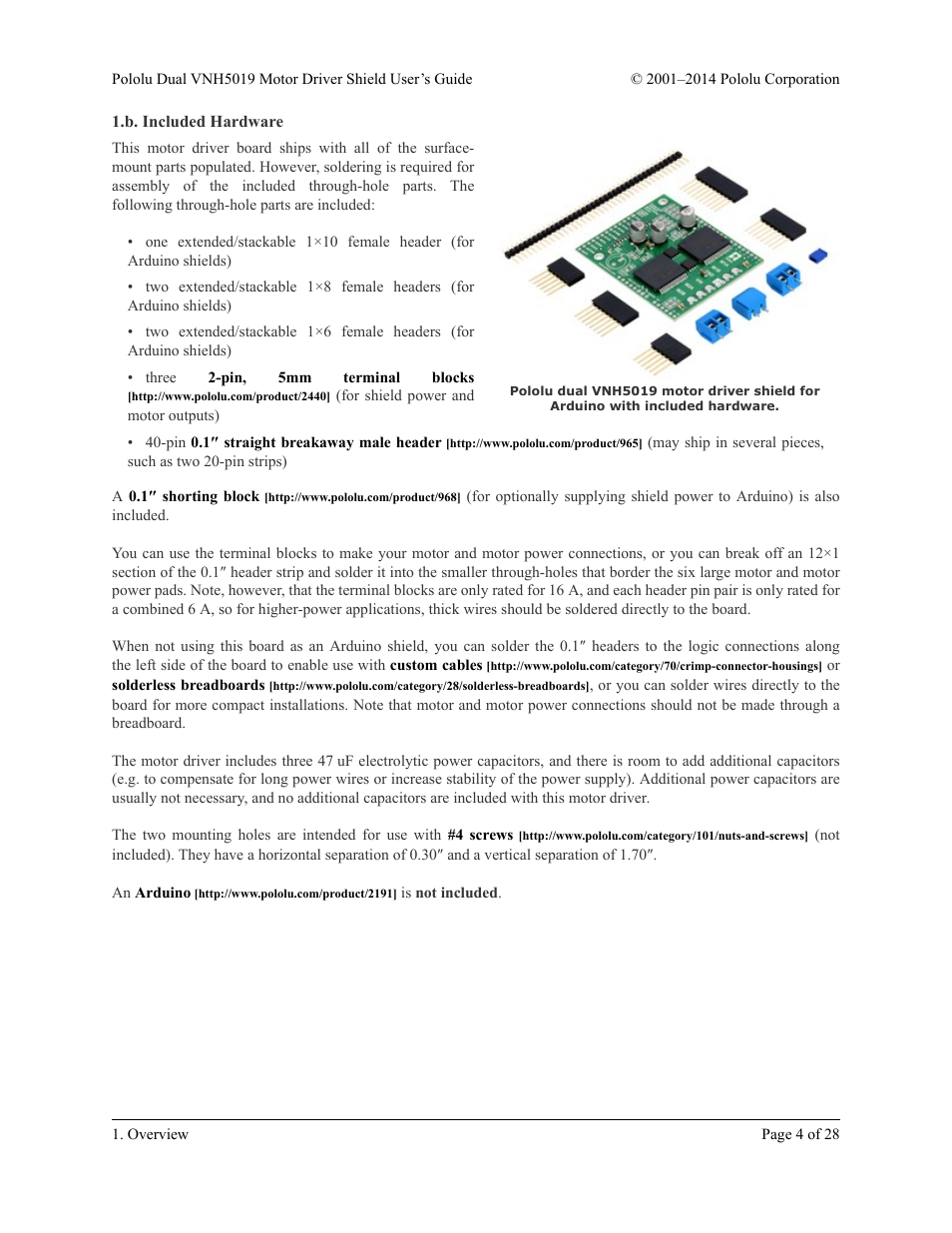 B. included hardware | Pololu Dual VNH5019 User Manual | Page 4 / 28