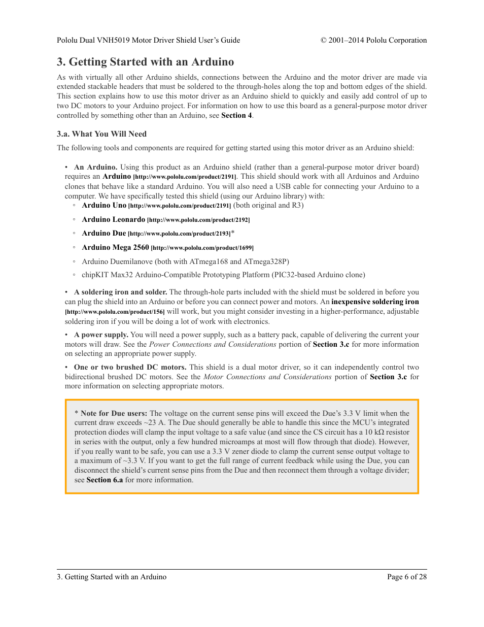 Getting started with an arduino, A. what you will need | Pololu Dual VNH5019 User Manual | Page 6 / 28