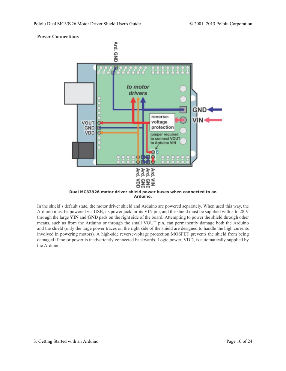 Power connections | Pololu Dual MC33926 User Manual | Page 10 / 24