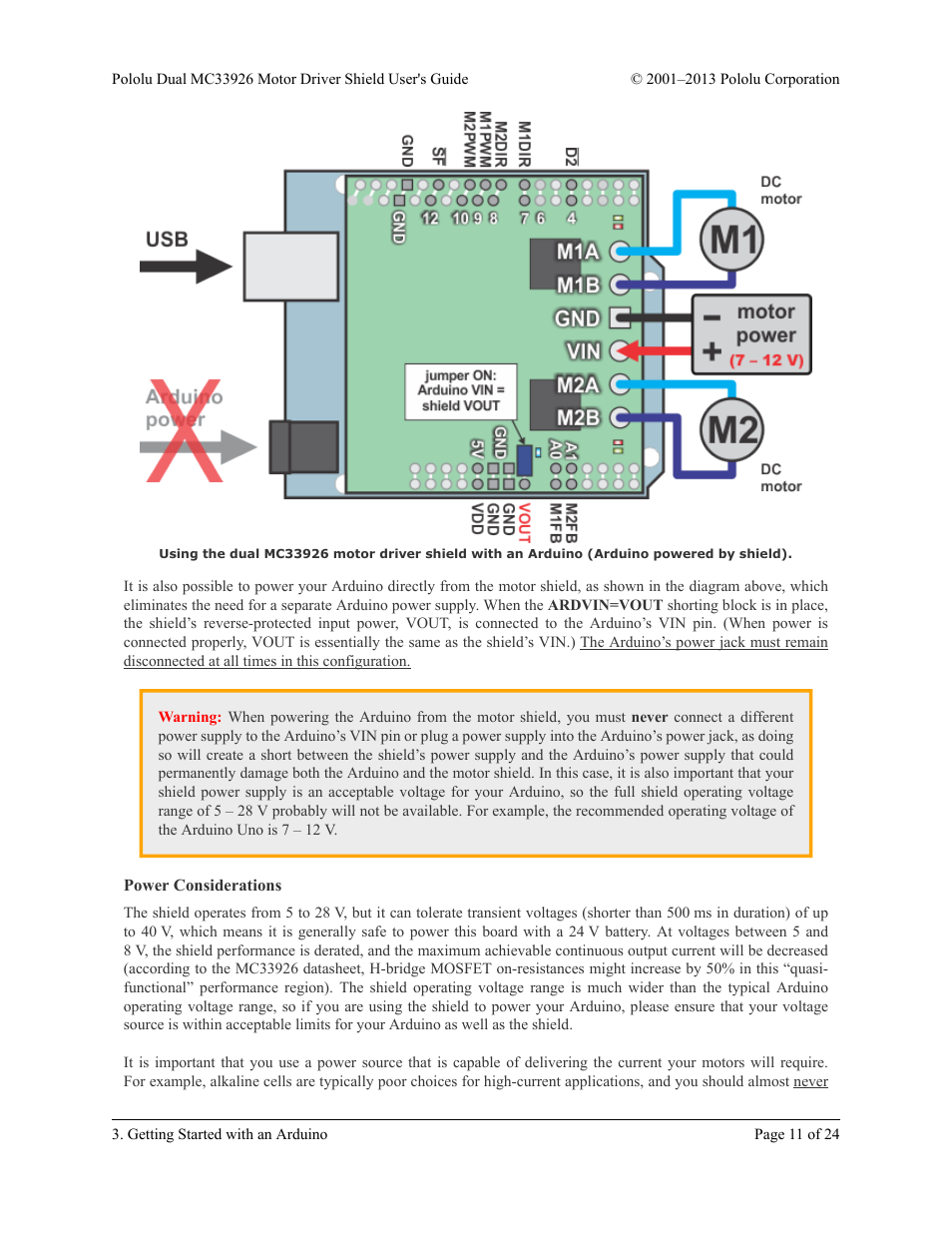 Power considerations | Pololu Dual MC33926 User Manual | Page 11 / 24