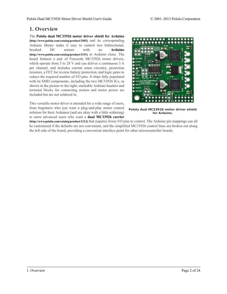 Overview | Pololu Dual MC33926 User Manual | Page 2 / 24