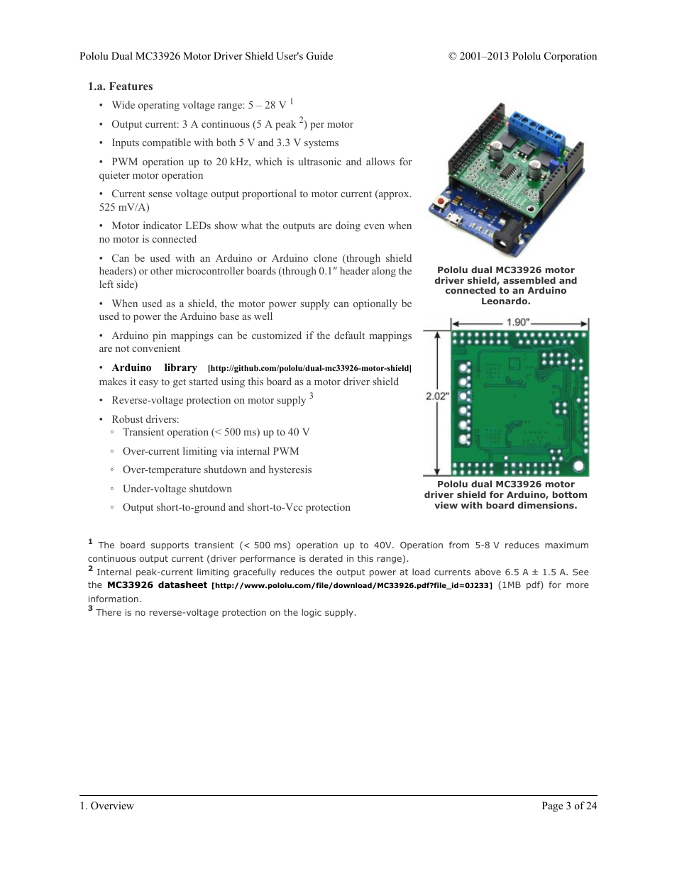 A. features | Pololu Dual MC33926 User Manual | Page 3 / 24