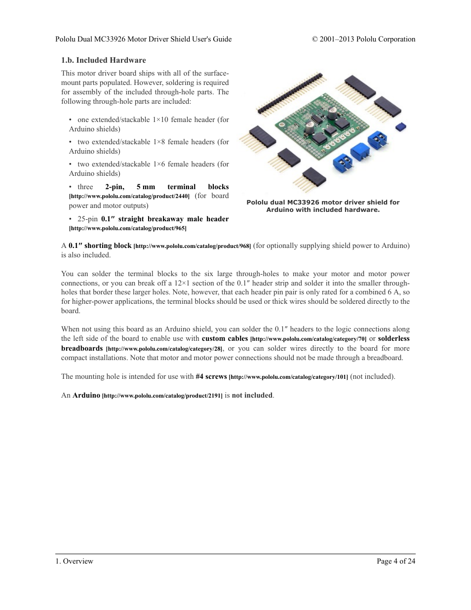 B. included hardware | Pololu Dual MC33926 User Manual | Page 4 / 24