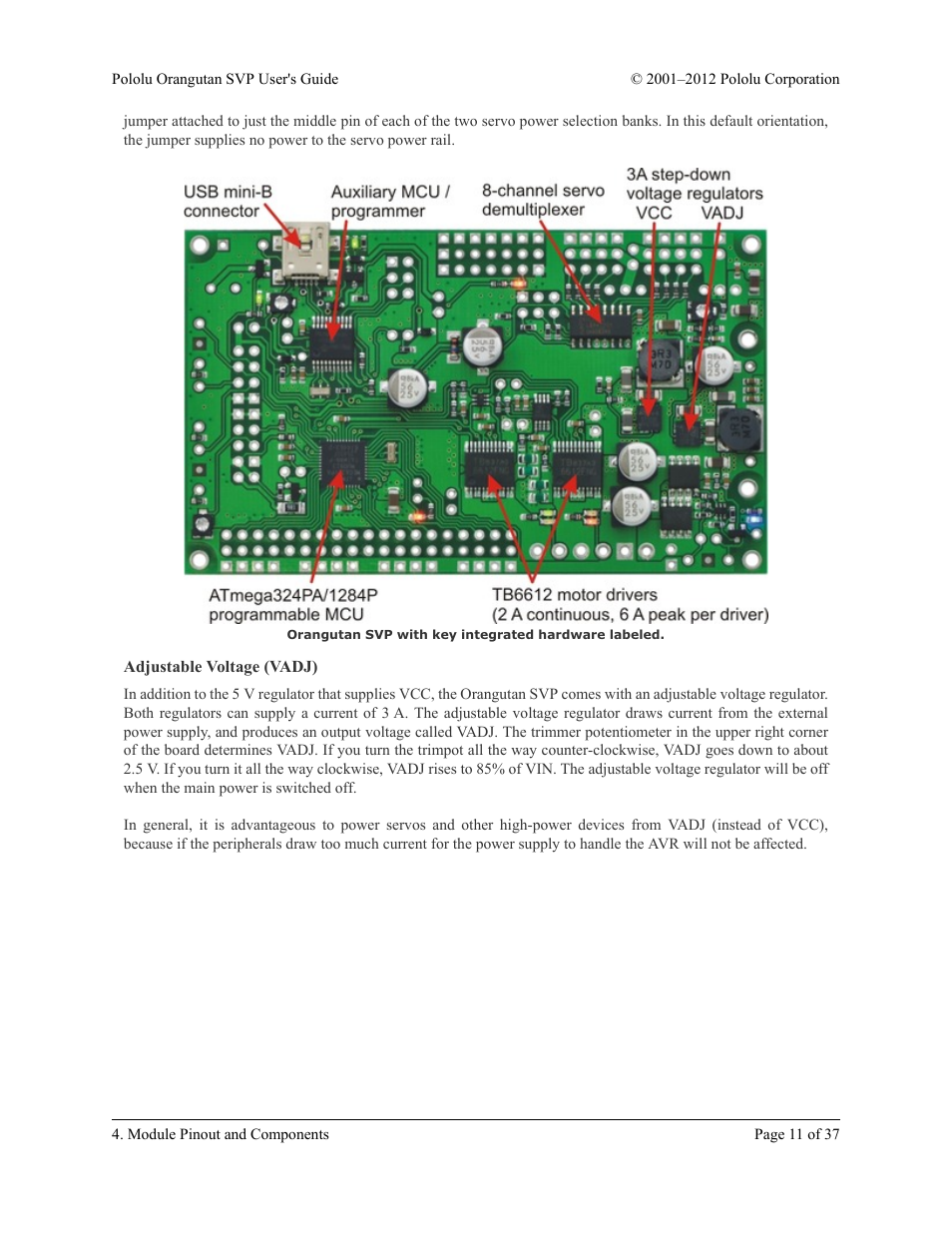 Adjustable voltage (vadj) | Pololu Orangutan SVP User Manual | Page 11 / 37