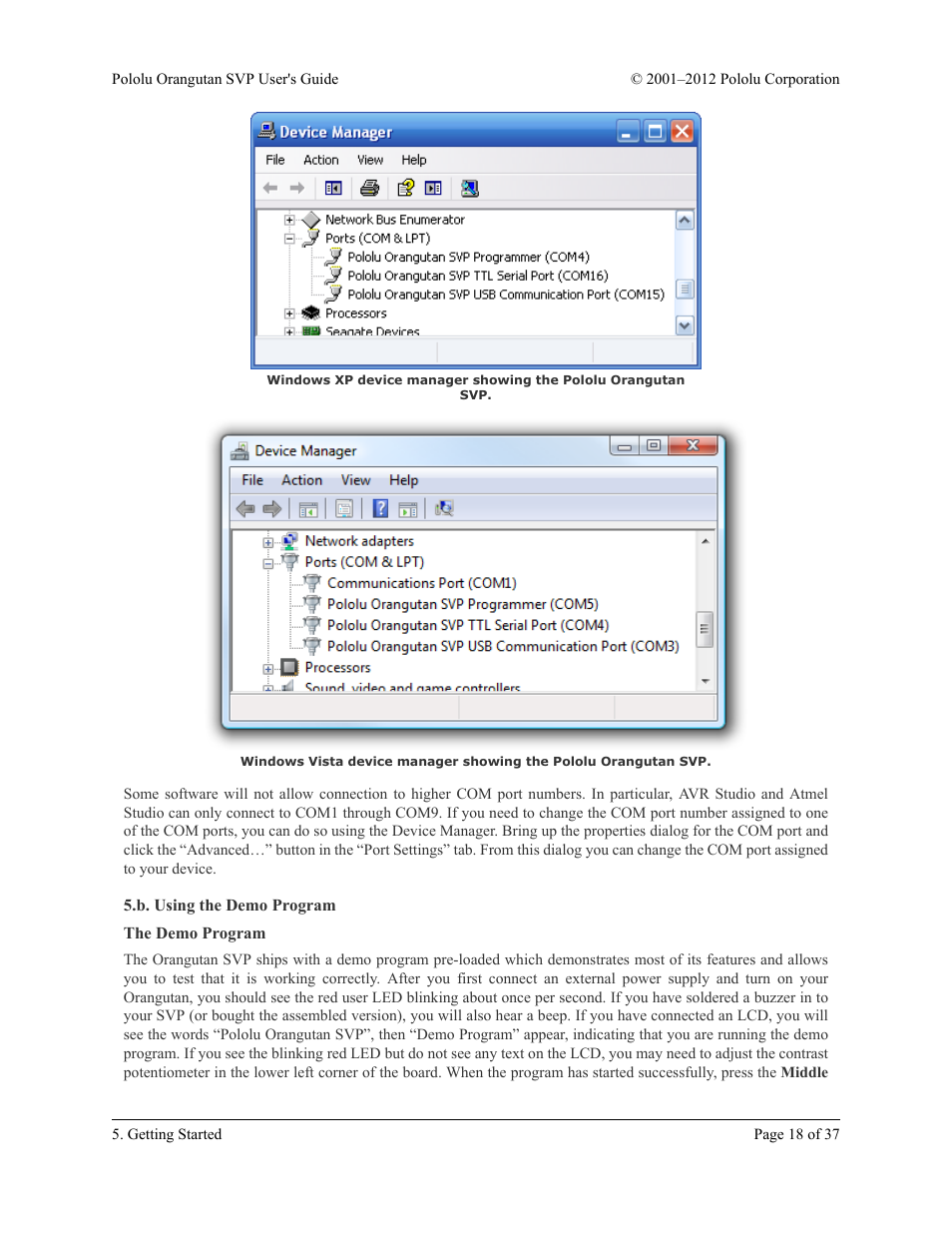 B. using the demo program, The demo program | Pololu Orangutan SVP User Manual | Page 18 / 37