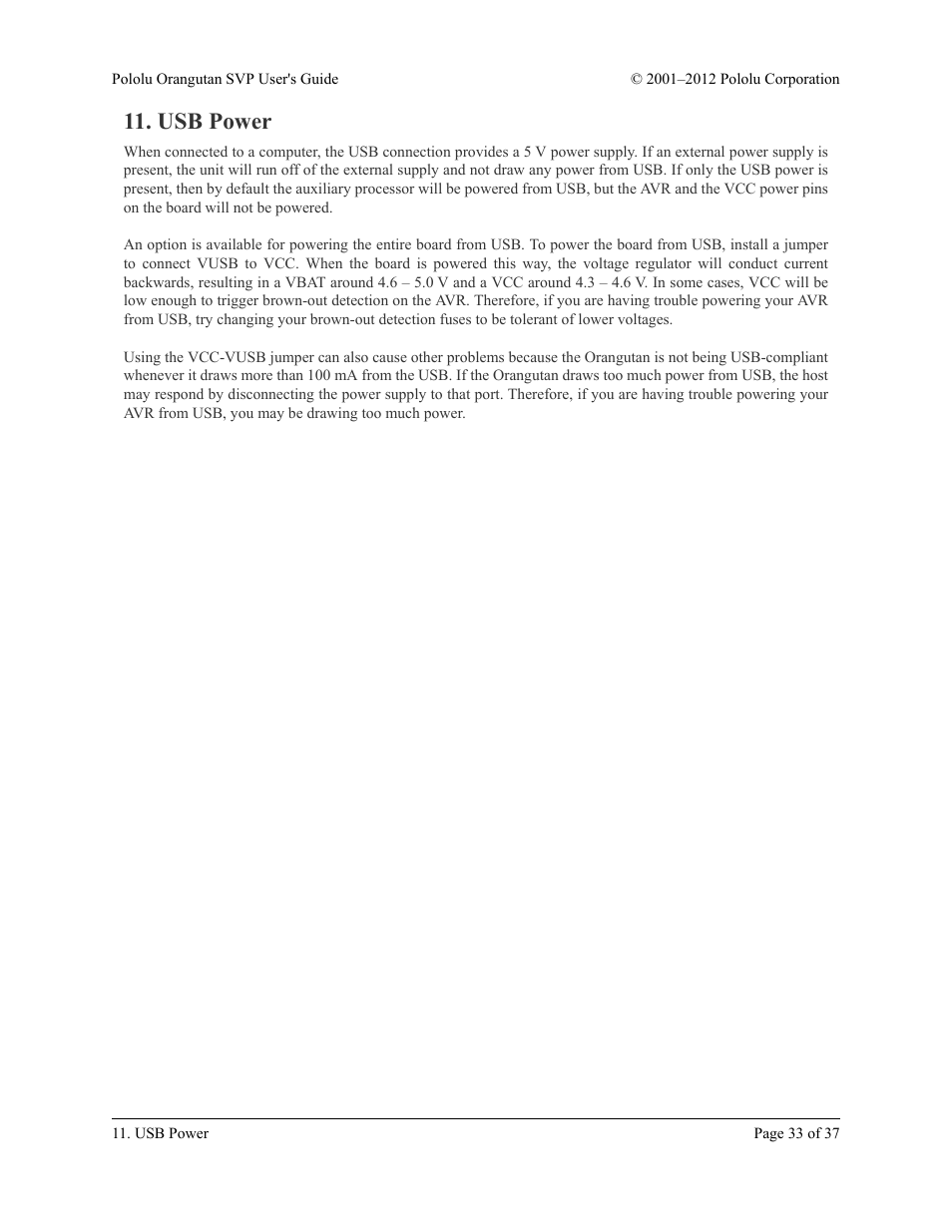 Usb power | Pololu Orangutan SVP User Manual | Page 33 / 37