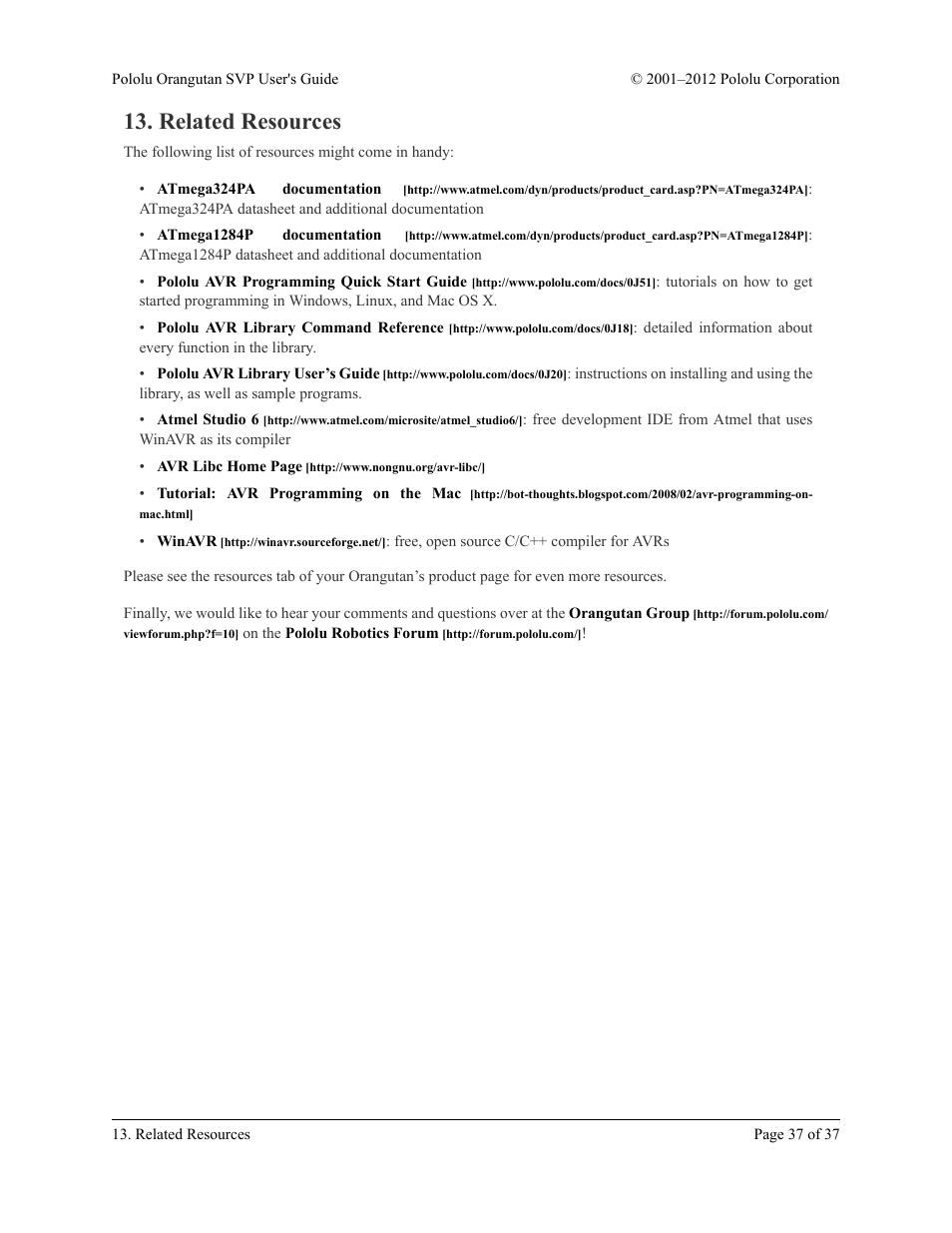 Related resources | Pololu Orangutan SVP User Manual | Page 37 / 37