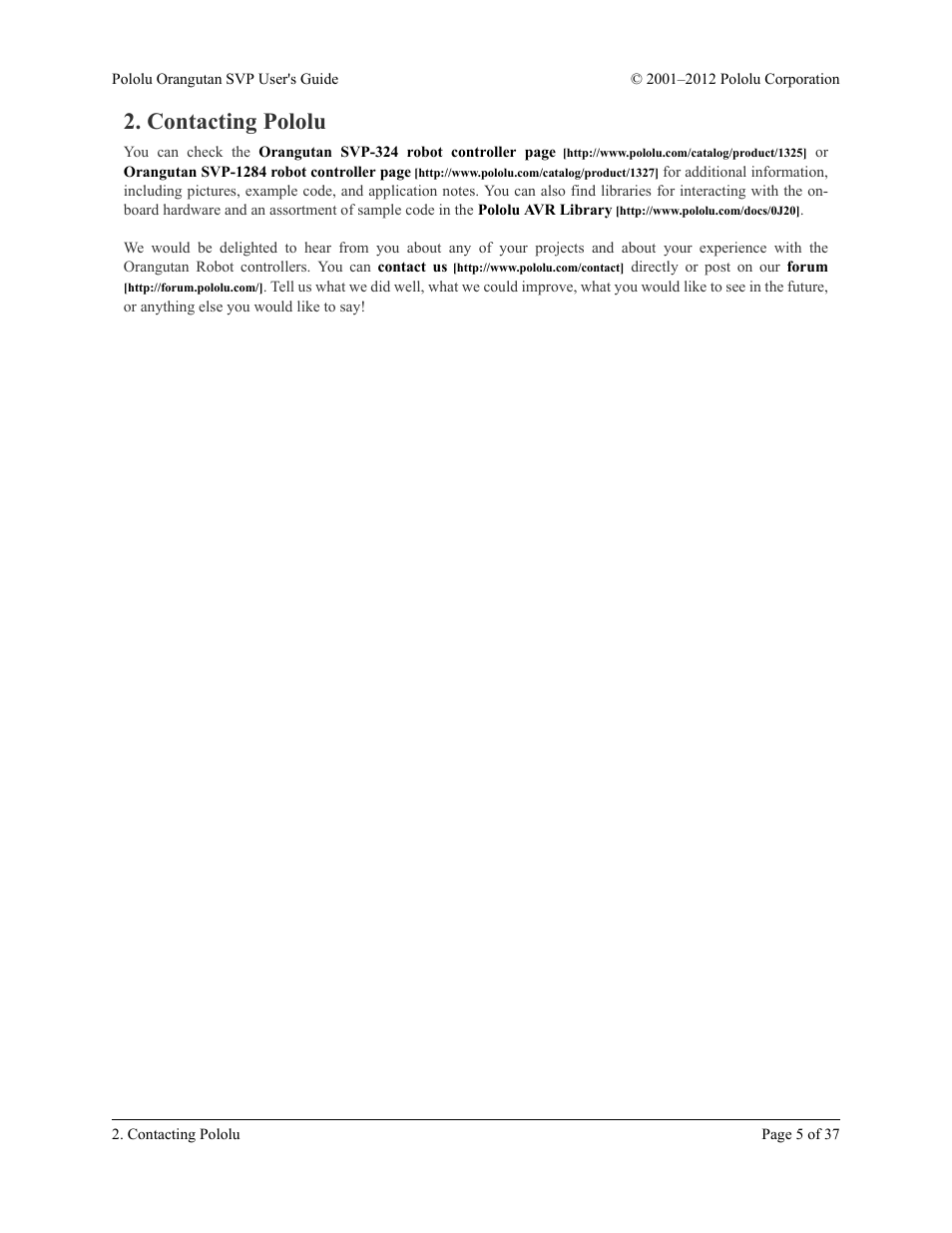 Contacting pololu | Pololu Orangutan SVP User Manual | Page 5 / 37