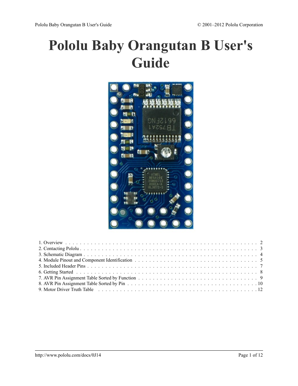 Pololu Baby Orangutan B User Manual | 12 pages