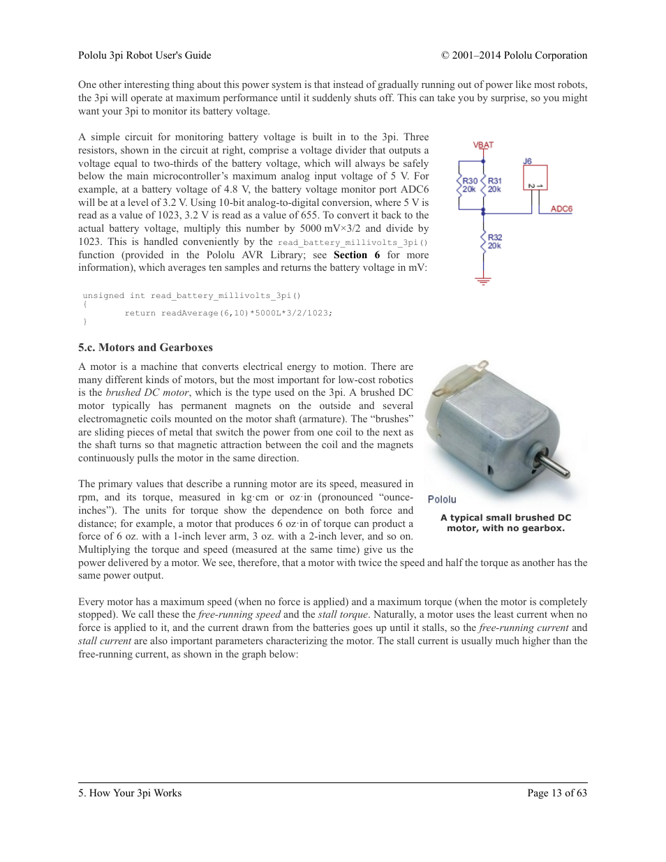 C. motors and gearboxes | Pololu 3pi Robot User Manual | Page 13 / 63
